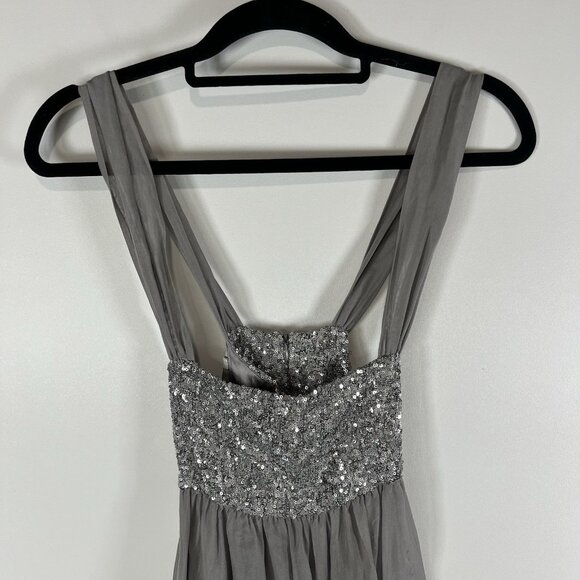Alice‎ + Olivia Silk Dress Babydoll Sequin Bust  Gray Silver Fairy Glam Sz M - Picture 2 of 9